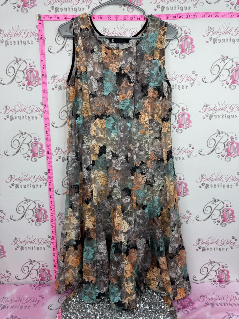 Leslie Fay Sleeveless Floral Maxi Dress in Teal, Mustard & Gray